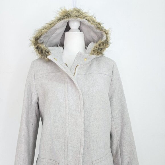 J. Crew Gray Wool Vail Fur Hooded Parka Coat Long Jacket Women Size 14 - Picture 7 of 11